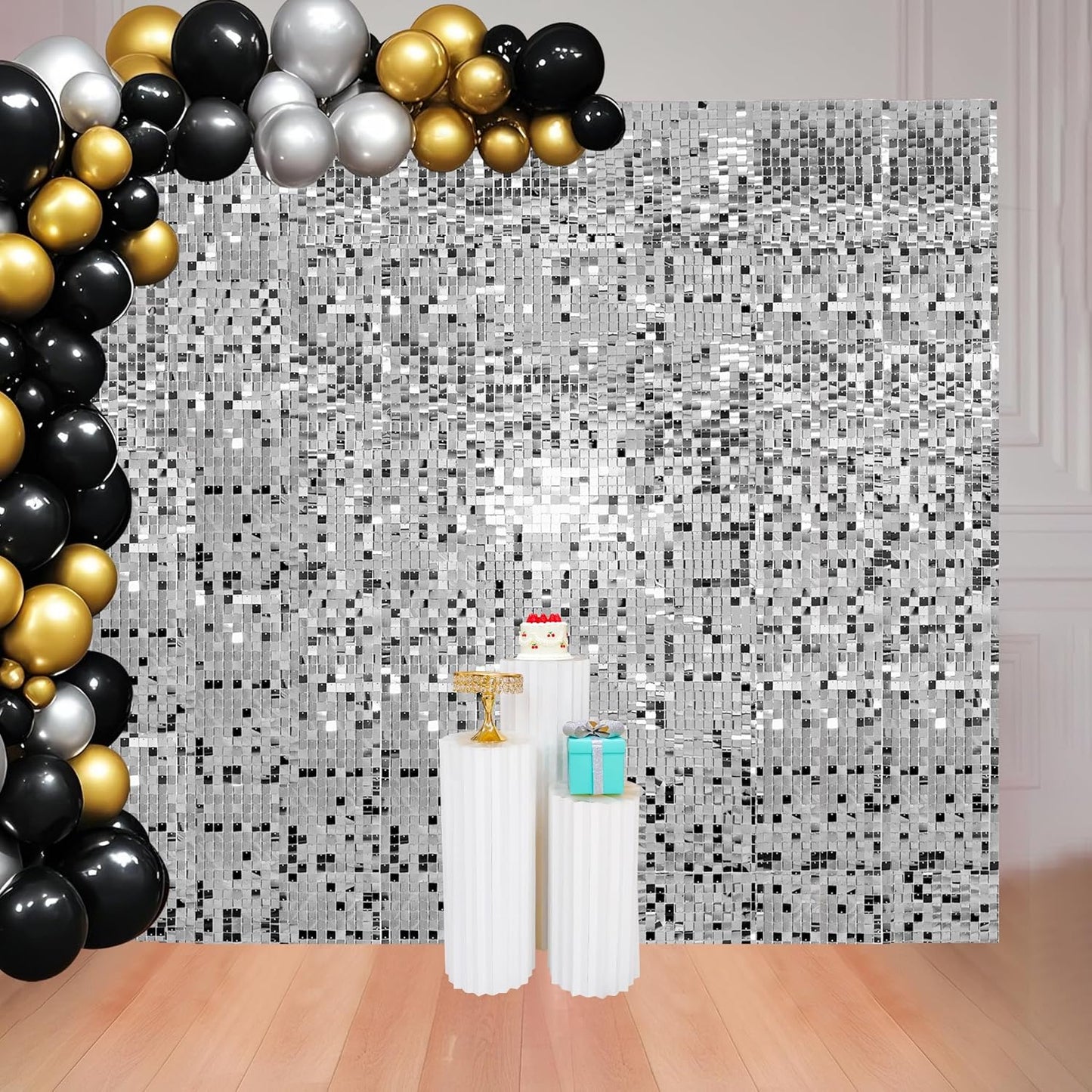 8x8 FT Silver Shimmer Wall Backdrop for Stunning Party Decor