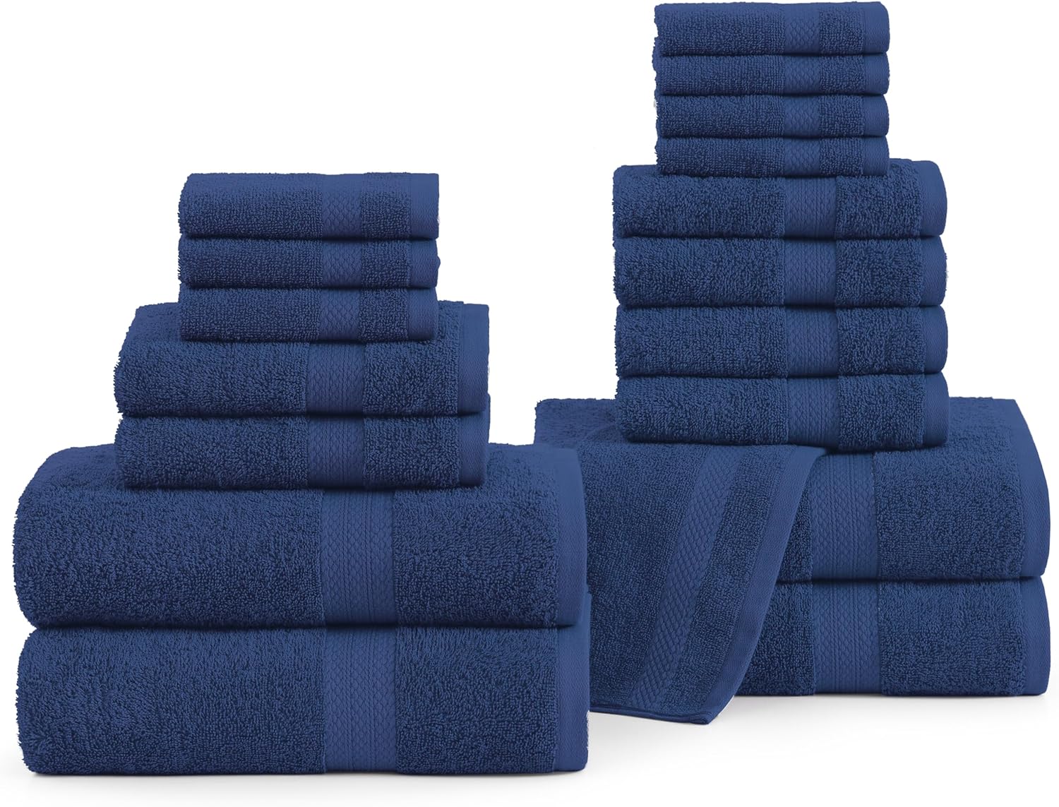 100% Cotton Navy Blue Bath Towels Set - 18 Pieces for Luxury