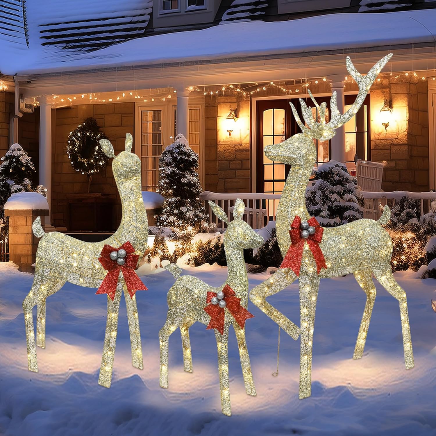 5ft Reindeer Christmas Outdoor Decorations Set of 3 Large Deer
