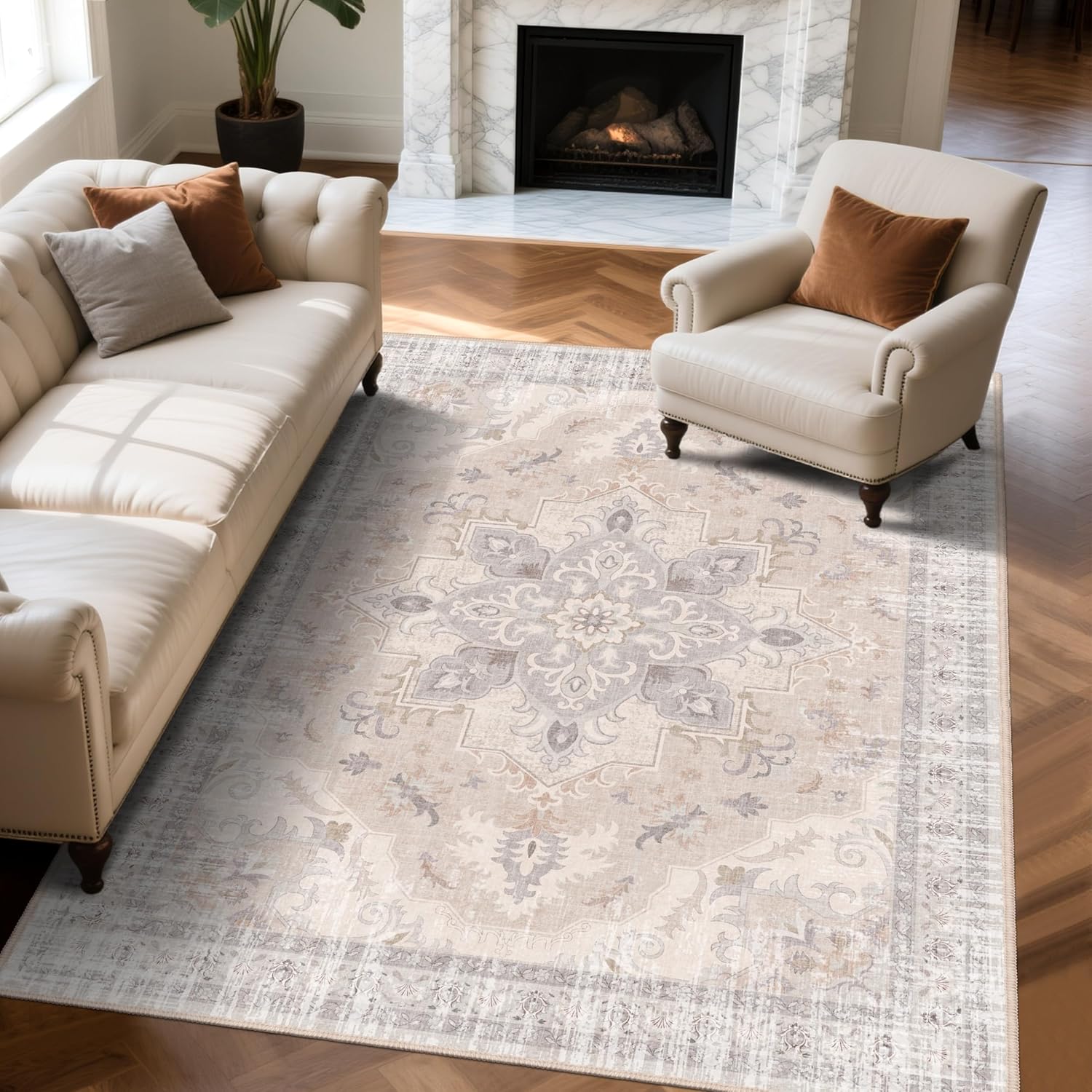 6x9 Area Rugs for Living Room - Soft Non-Slip Vintage Medallion