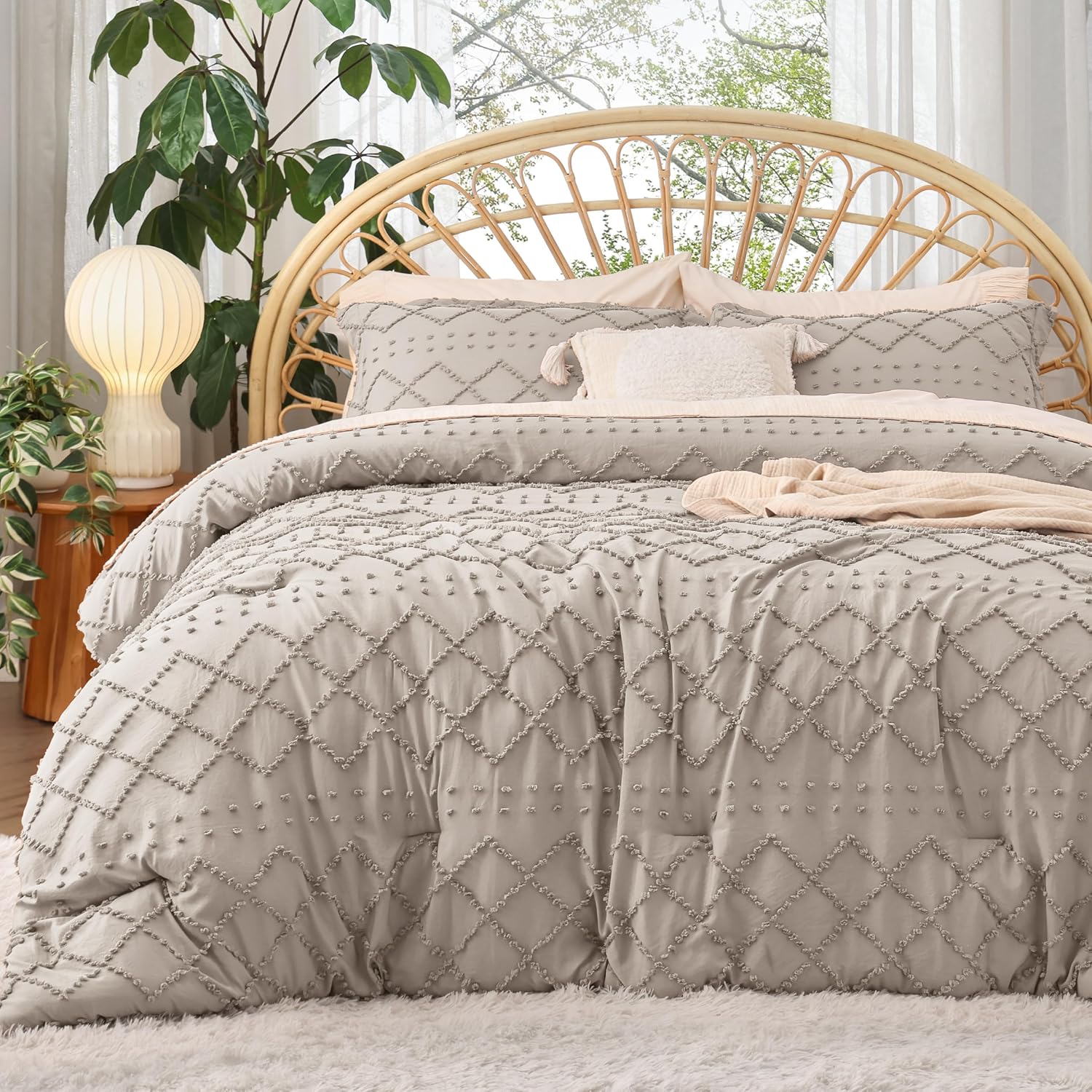Bedsure Twin Comforter Set - Boho Tufted Shabby Chic Bedding