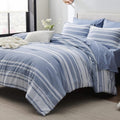 Bedsure Full Comforter Set 7-Piece Blue Striped Bedding - All-Season