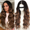 Nnzes Long Brown Highlight Wavy Wig for Daily Party Use 26In