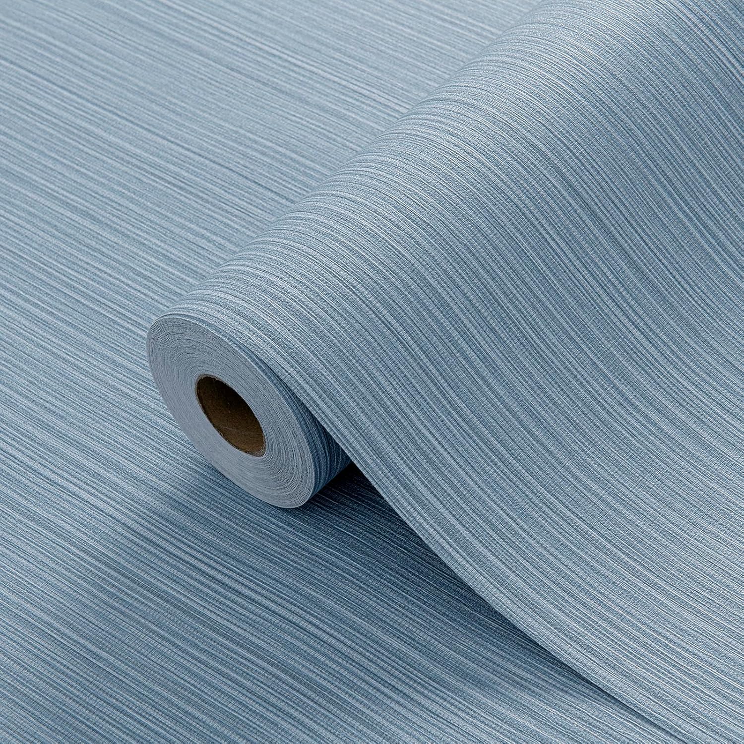 Blue Grey Faux Grasscloth Wallpaper Peel and Stick for Home