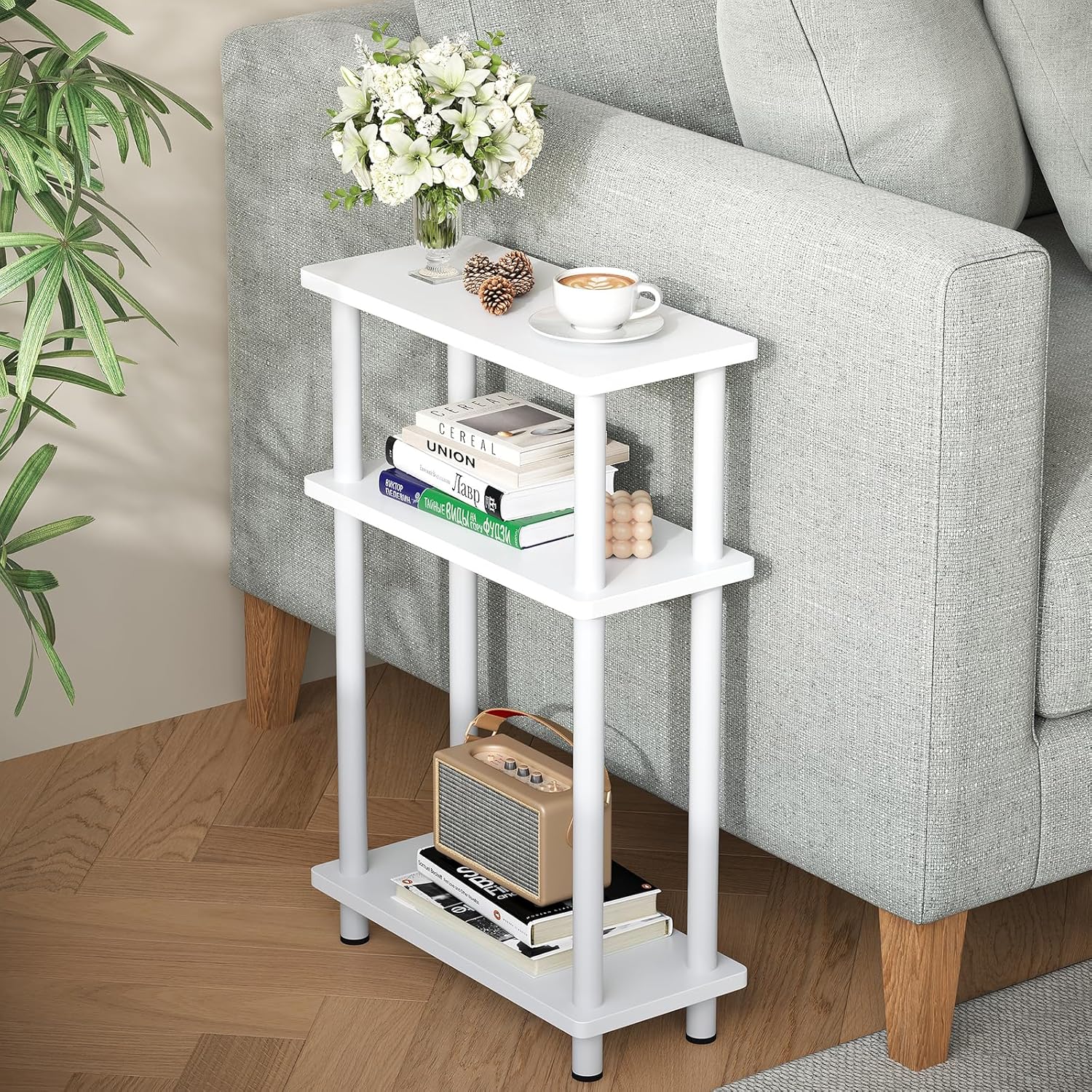 Apicizon Small Narrow Side Table with 3-Tier Storage for Small Spaces