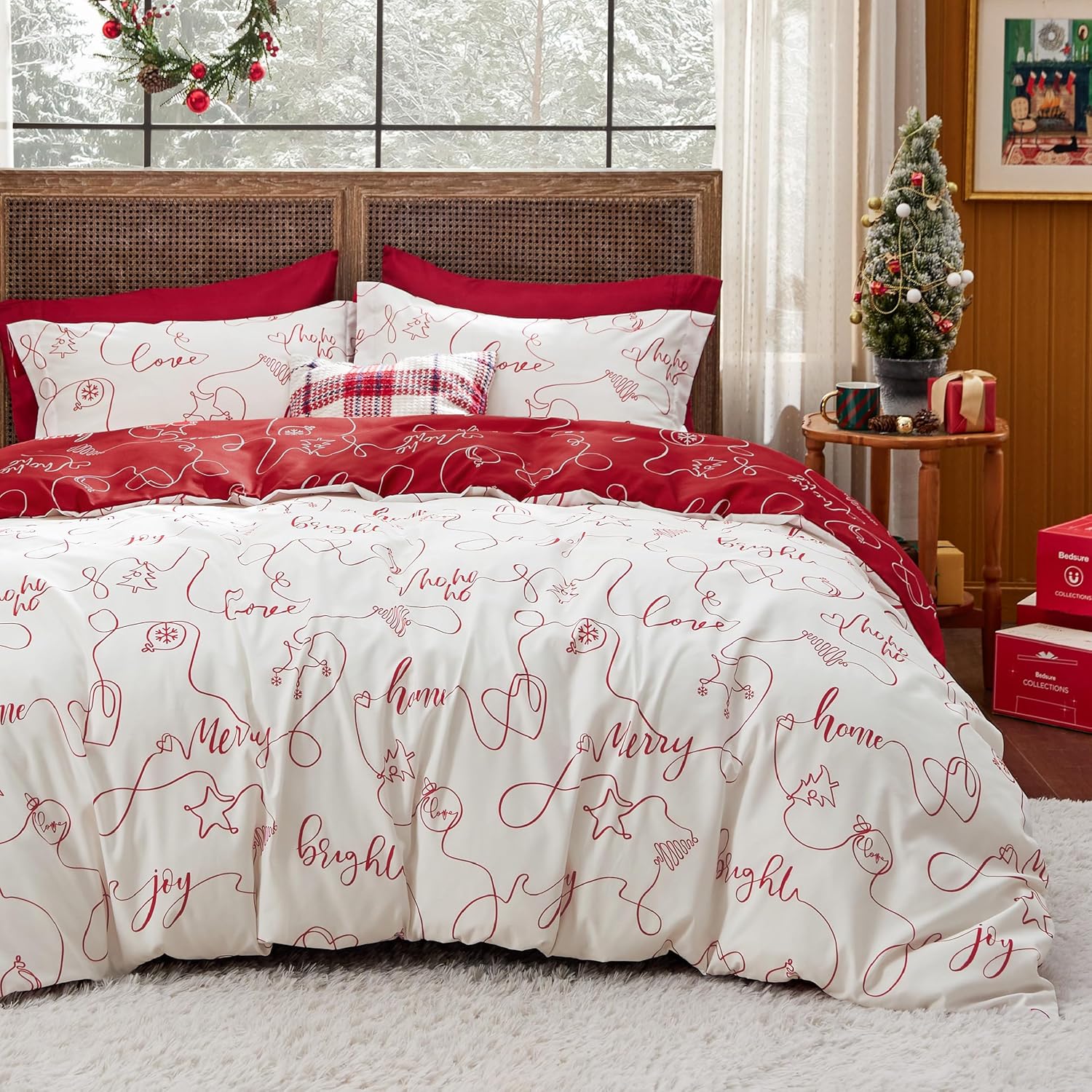Christmas Duvet Cover Queen Size - Reversible Bedding Set