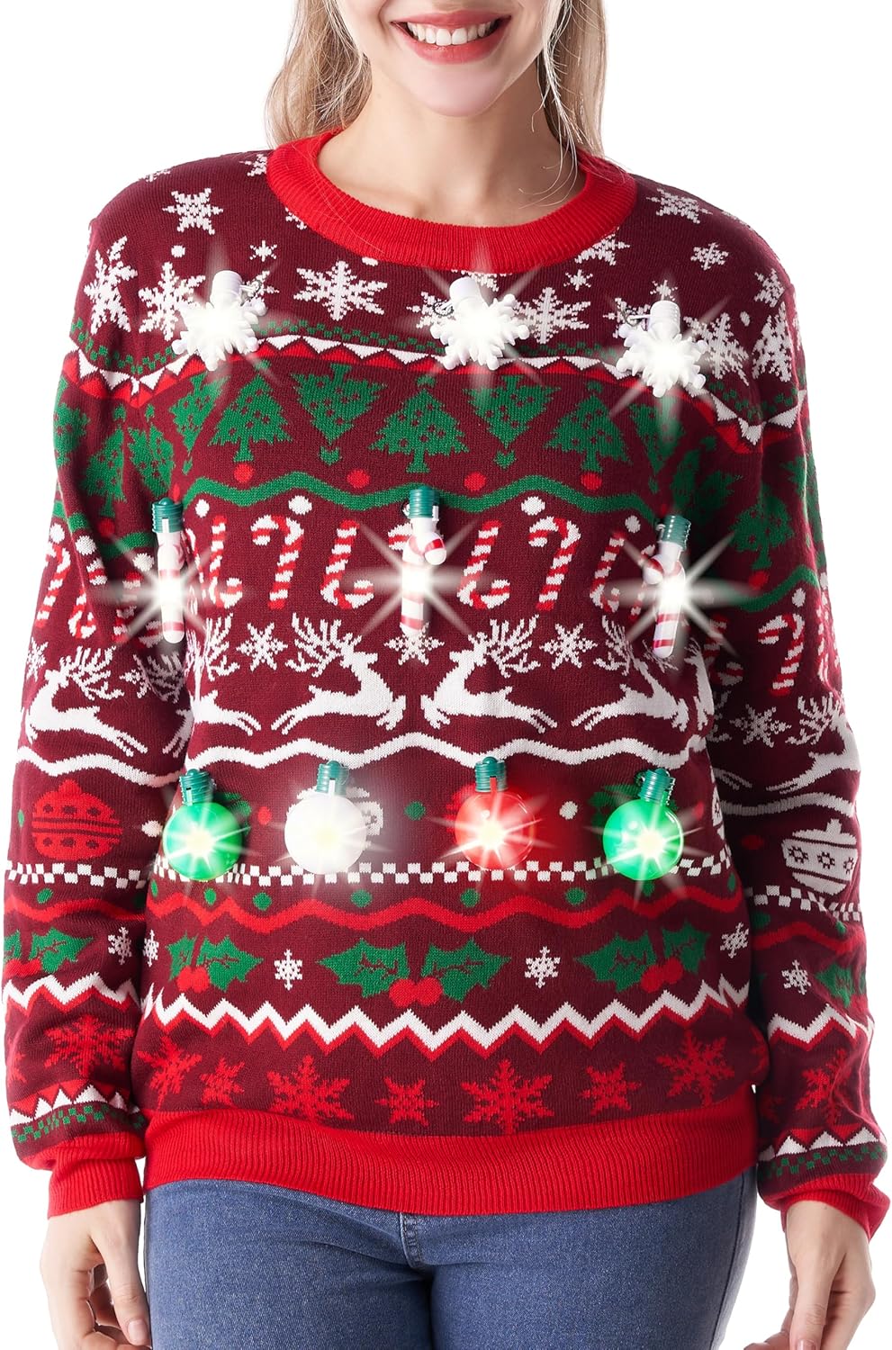 LED Ugly Christmas Sweater for Men, Women, and Kids 2025