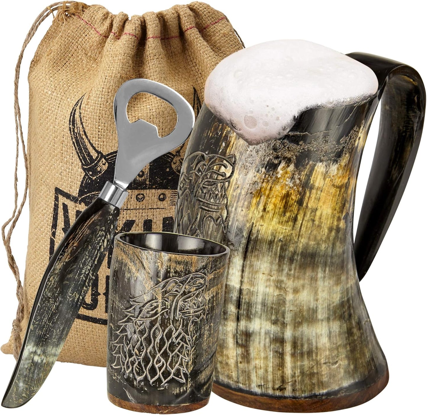 Viking Horn Mug Gift Set for Unique Holiday Presents and More