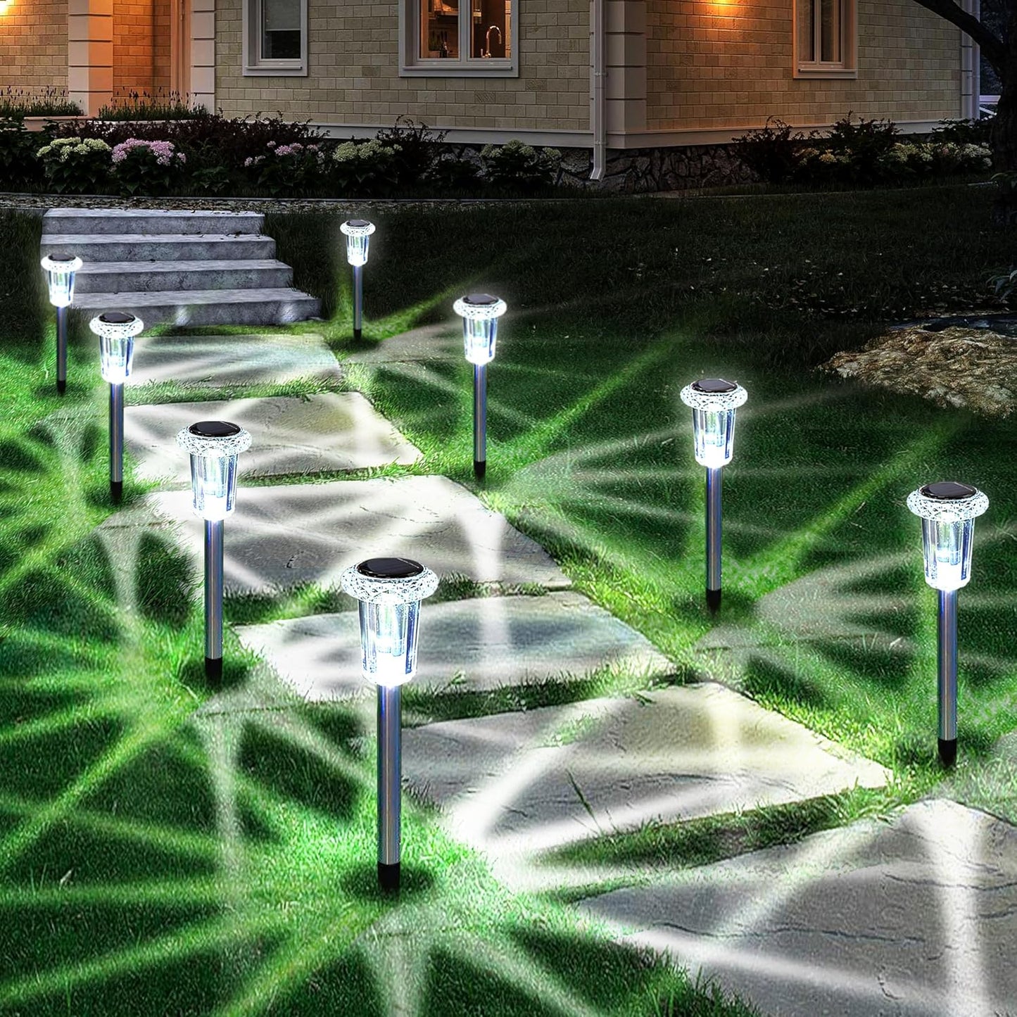 Solar Lights Outdoor 15 Pack Waterproof Stainless Steel Stake Lights