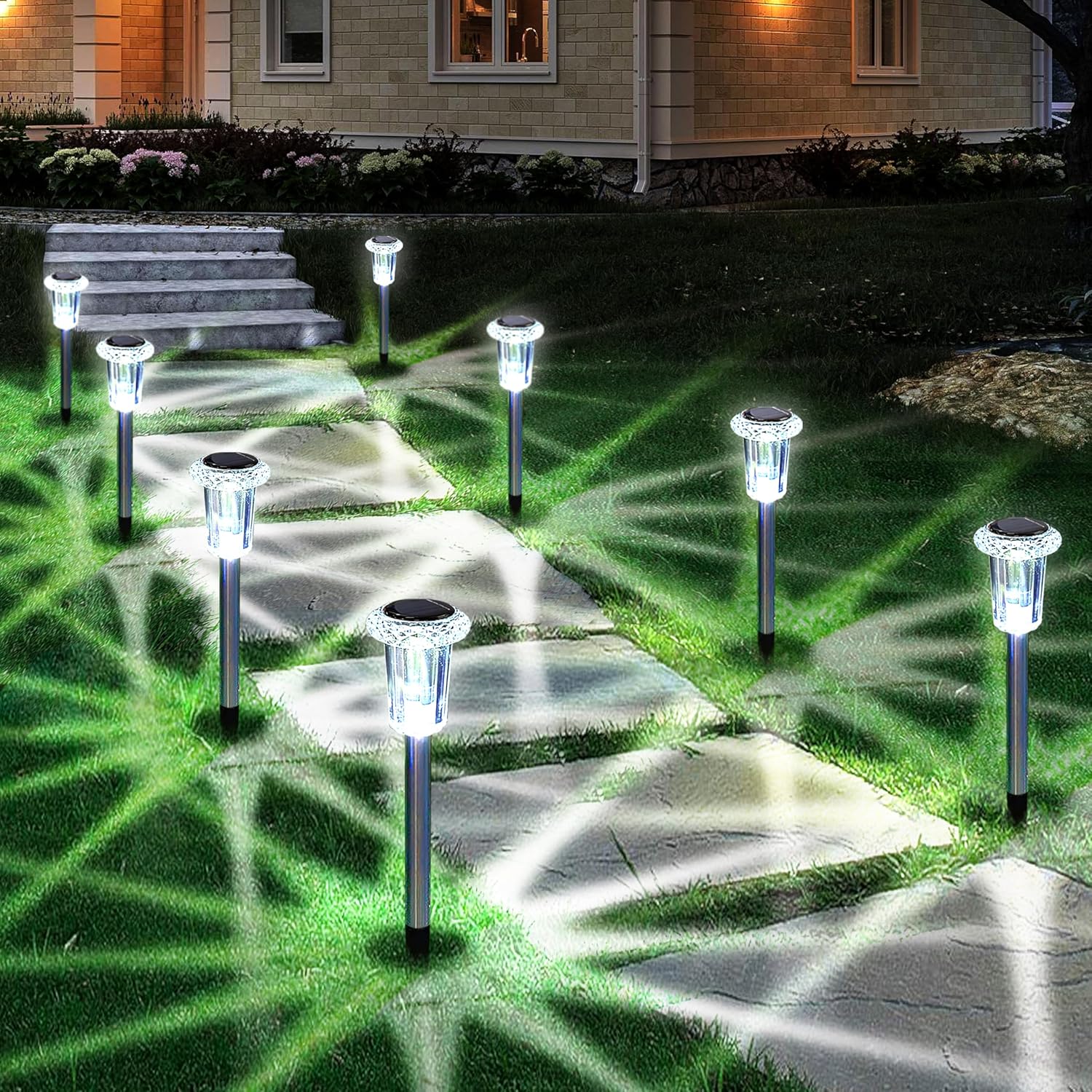 Solar Lights Outdoor 15 Pack Waterproof Stainless Steel Stake Lights