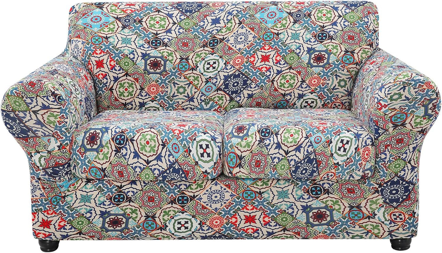 Floral Pattern Loveseat Slipcovers by hyha for 2 Cushion Sofas
