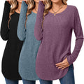 Ficerd 3 Pack Women's Curved Hem Tunic Sweaters - Comfortable Fall