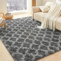 Geometric Shag Area Rug 5x8 - Ultra Soft Dark Grey and White