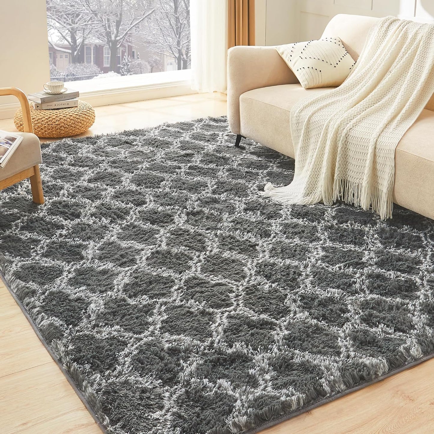 Litanika 5x8 Geometric Shag Area Rug for Cozy Home Decor