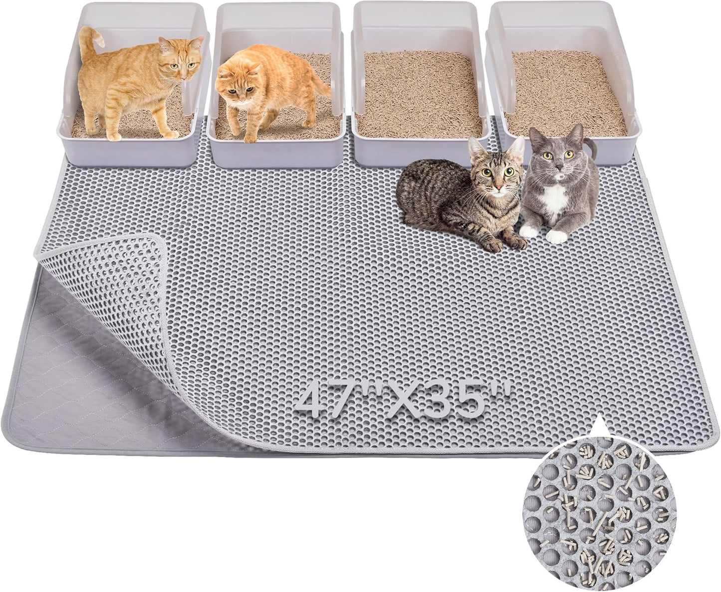 Extra Large Cat Litter Mat for Multi-Cat Households, Grey