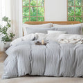MILDLY Striped Duvet Cover Set 90x90 - Washed Cotton Charcoal Grey