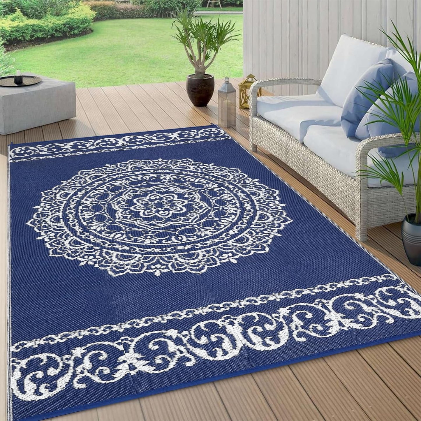 Outdoor Rug 9x12 ft Waterproof Reversible for Patio and More