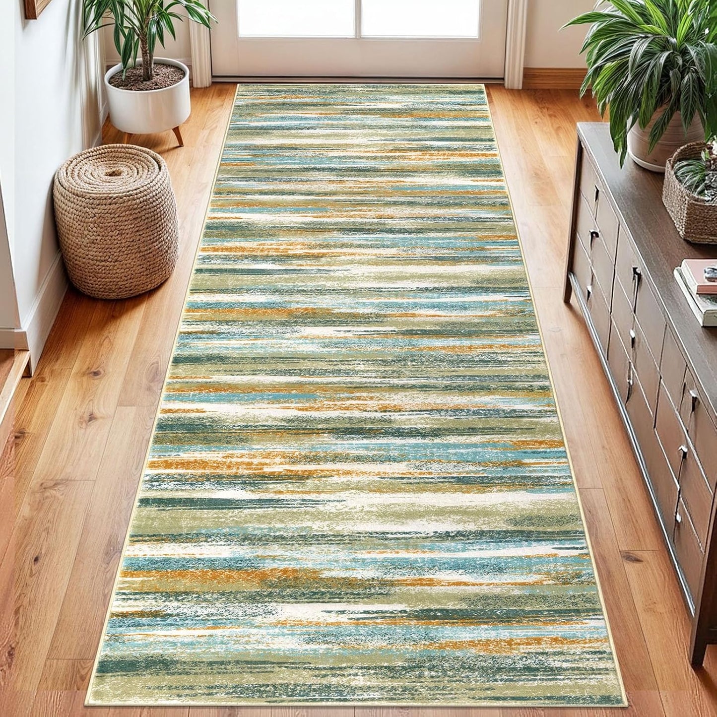 Modern Abstract Runner Rug 2.6x8 for Kitchen and Hallway Use