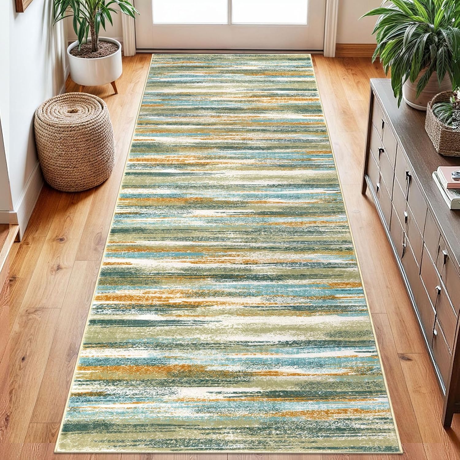 Modern Abstract Runner Rug 2.6x8 for Kitchen and Hallway Use