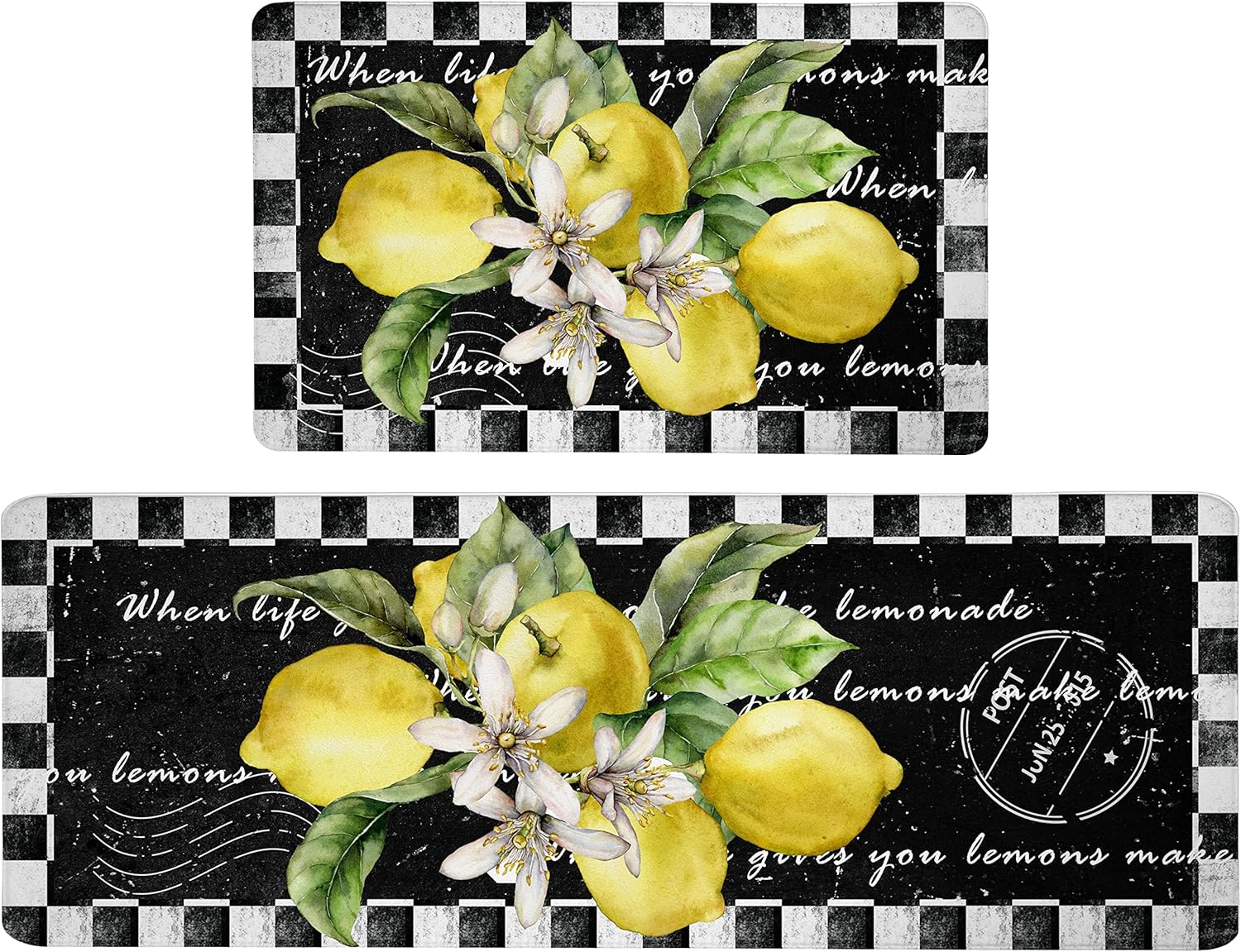 Lemon Kitchen Mat Set of 2 Anti Fatigue Cushioned Rugs