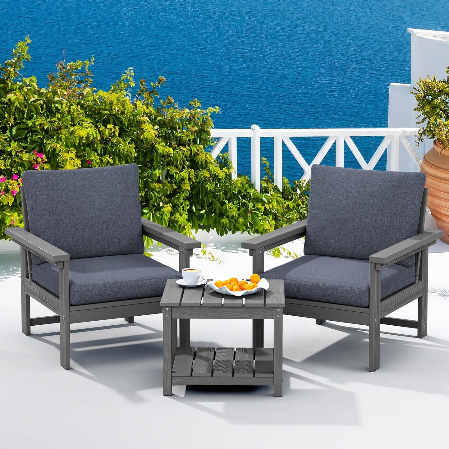 SERWALL HDPE Patio Sofa Set: Stylish 3-Piece Outdoor Furniture