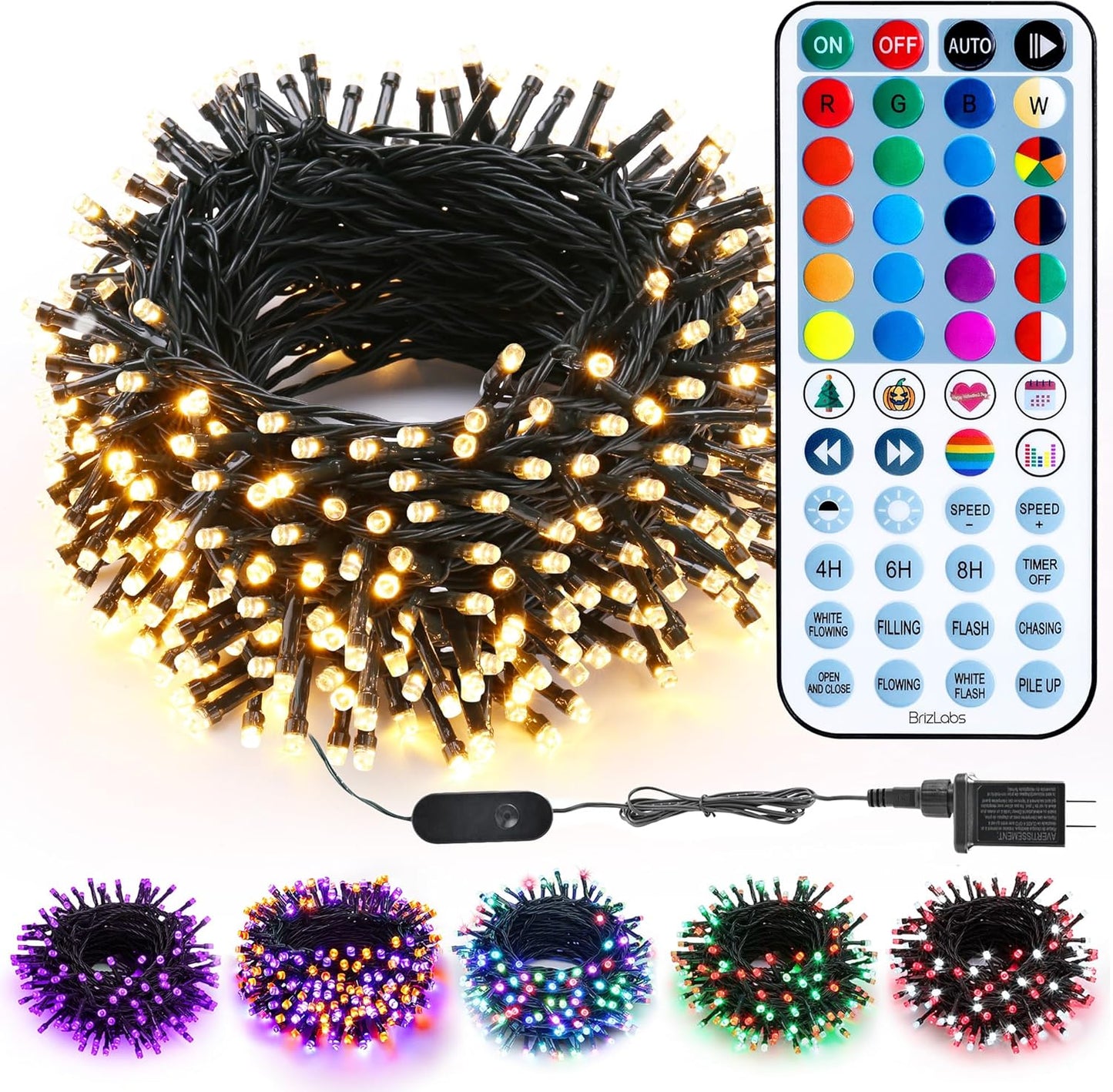 BrizLabs RGBW Christmas Lights: 98.5FT Color Changing String Lights