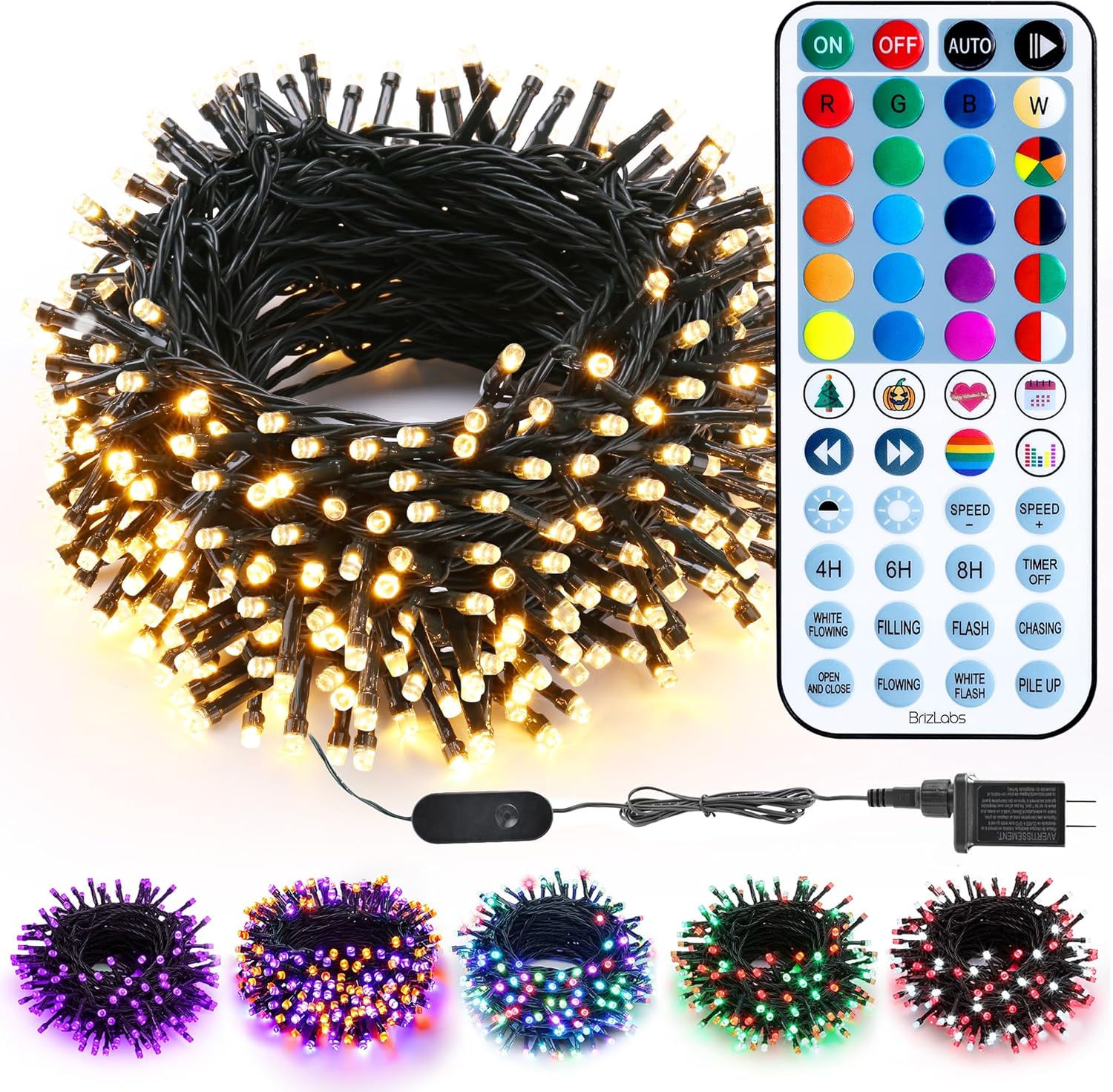 BrizLabs RGBW Christmas Lights: 98.5FT Color Changing String Lights