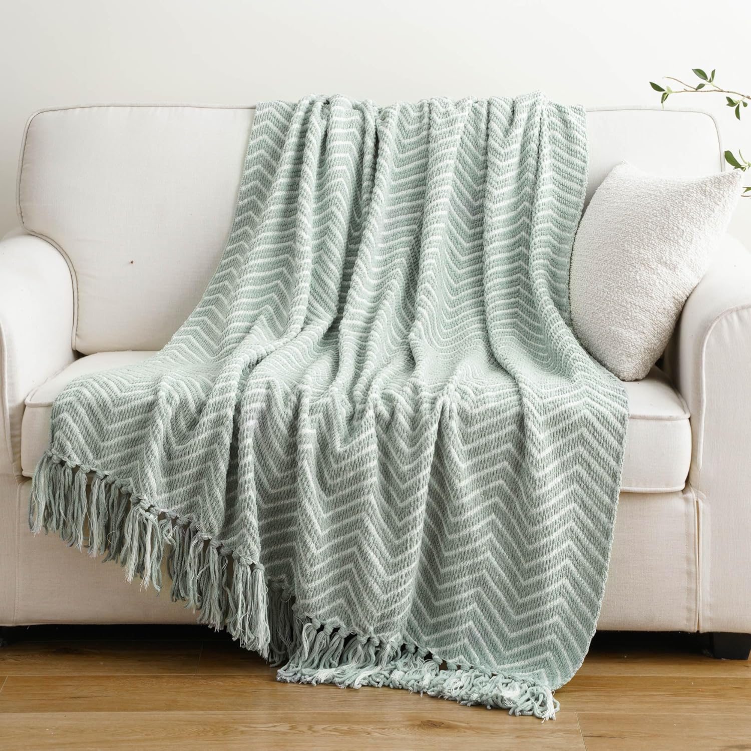 Sage Green Throw Blanket for Couch - Soft Decorative Knit