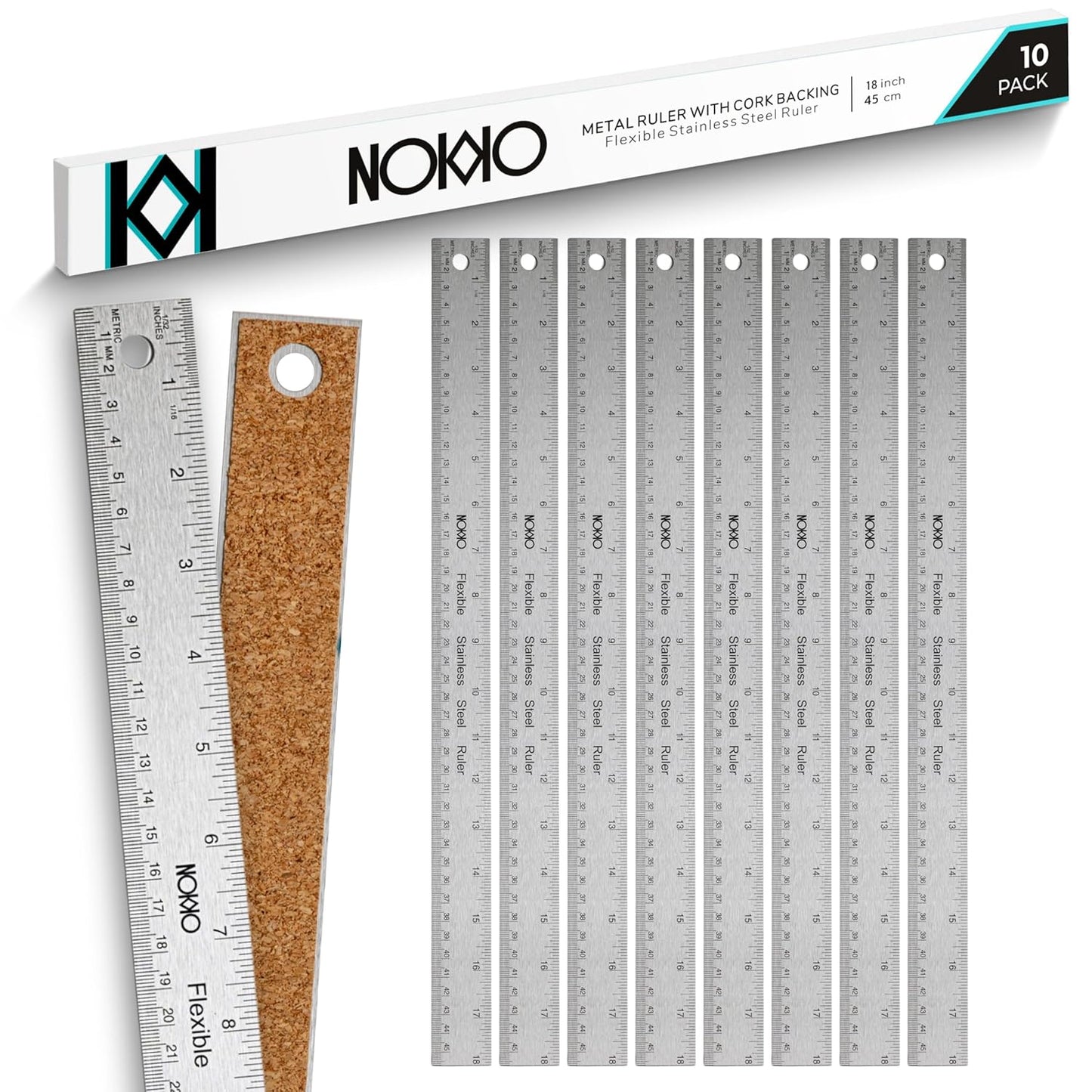 NOKKO 18 Inch Metal Ruler with Cork Backing for Precision Tasks