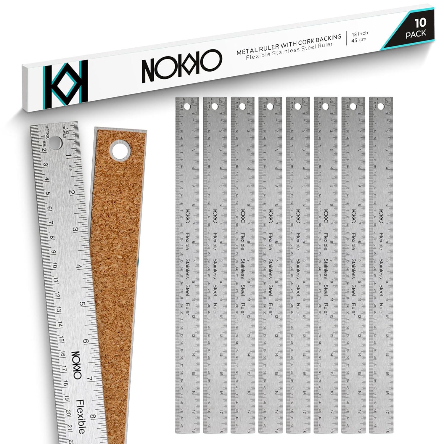NOKKO 18 Inch Metal Ruler with Cork Backing for Precision Tasks