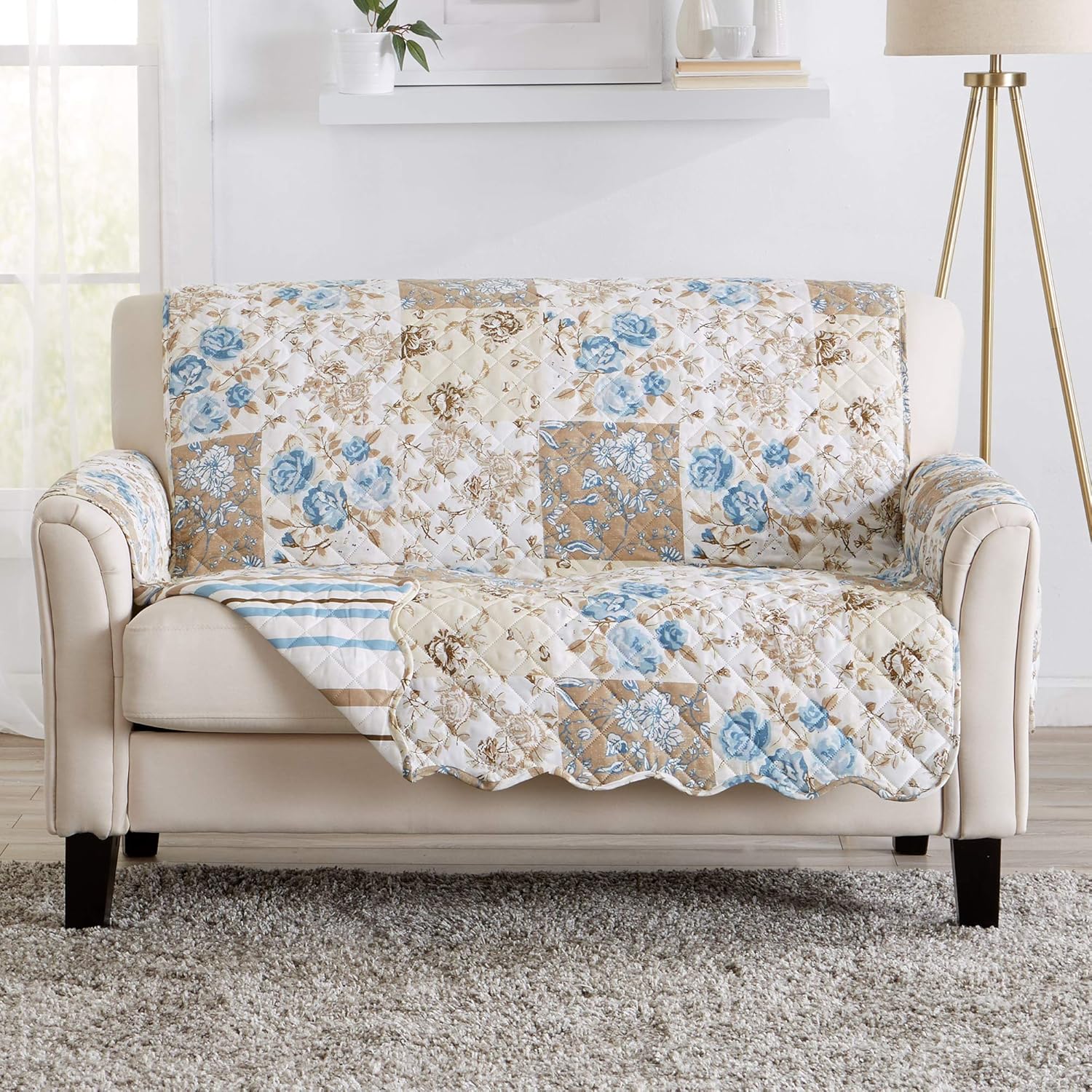 Reversible Floral Patchwork Furniture Protector for Loveseats