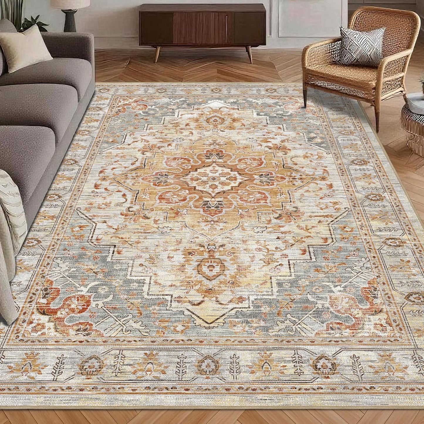 Washable Area Rug 9ft x 12ft Vintage Traditional Persian Mat