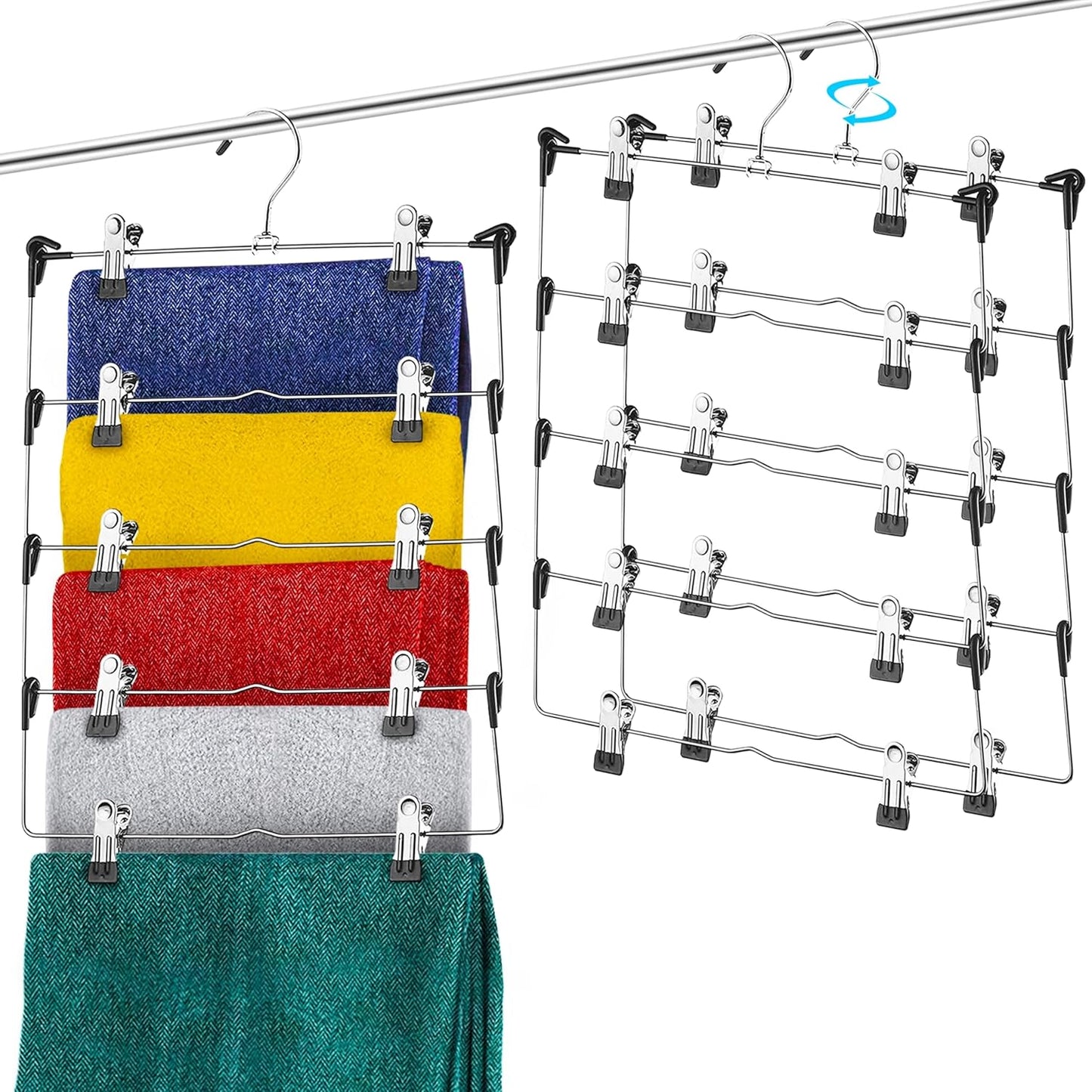 5-Tier Skirt Hangers with Clips for Space Saving Closet