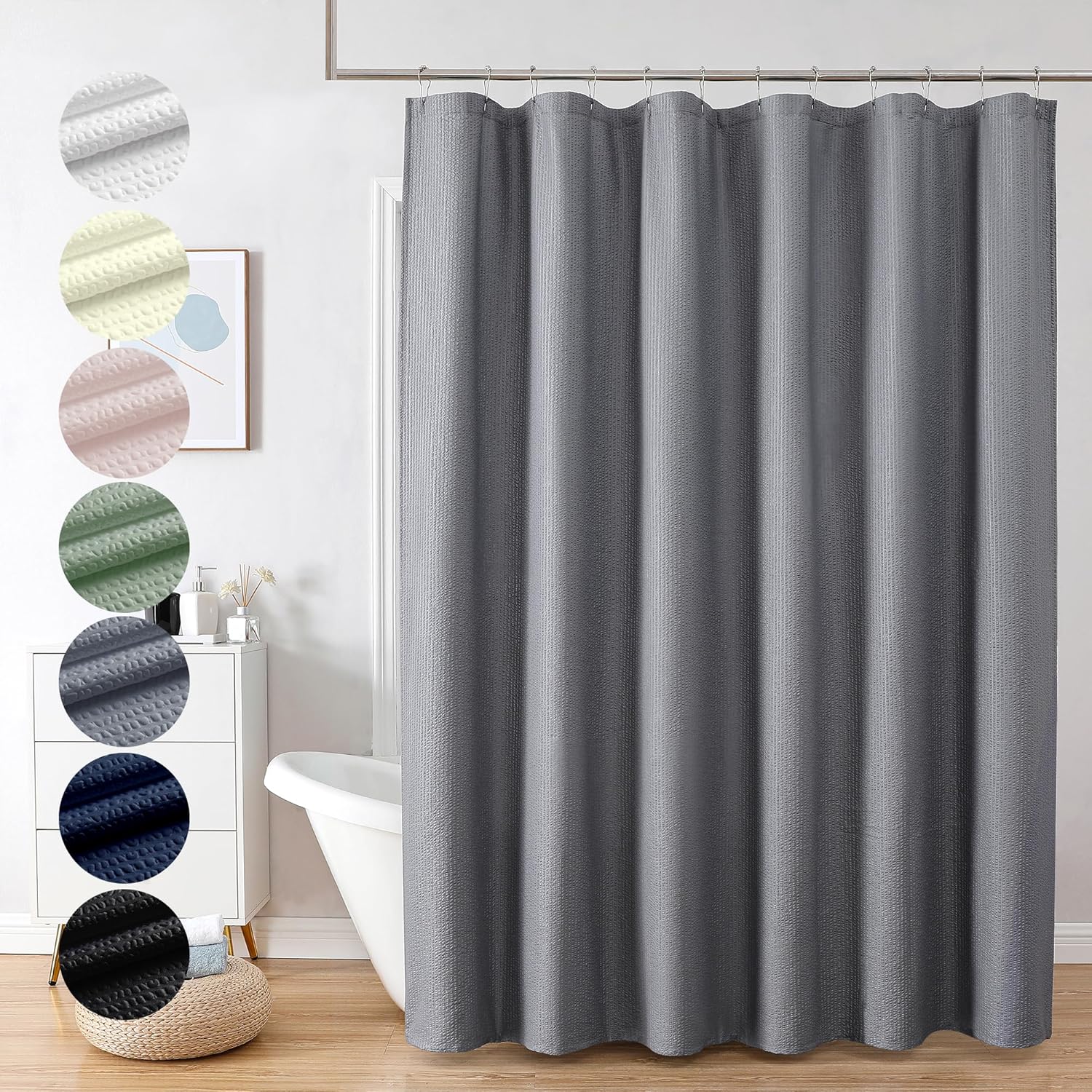 OVZME 3D Embossed Grey Waffle Shower Curtain