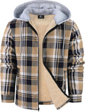 ZITY Flannel Jacket for Men Fleece Plaid Hoodie - Warm Sherpa Lining