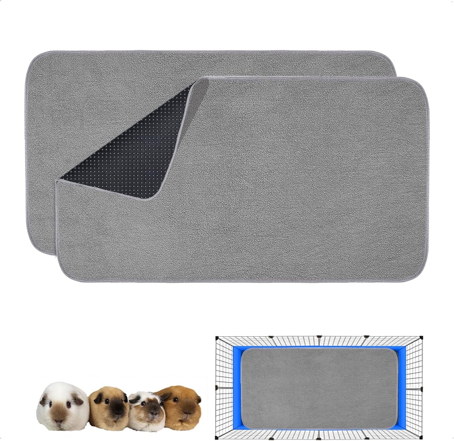 Guinea Pig Cage Liner 2 Pack - Washable Fleece Bedding Pads
