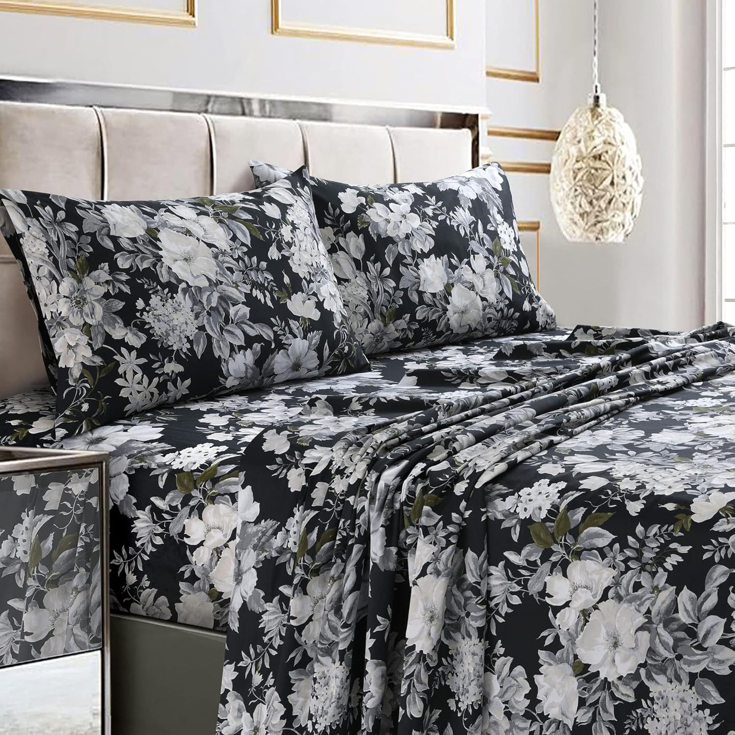 Luxurious Floral Print Full Size Bed Sheet Set with Deep Pockets
