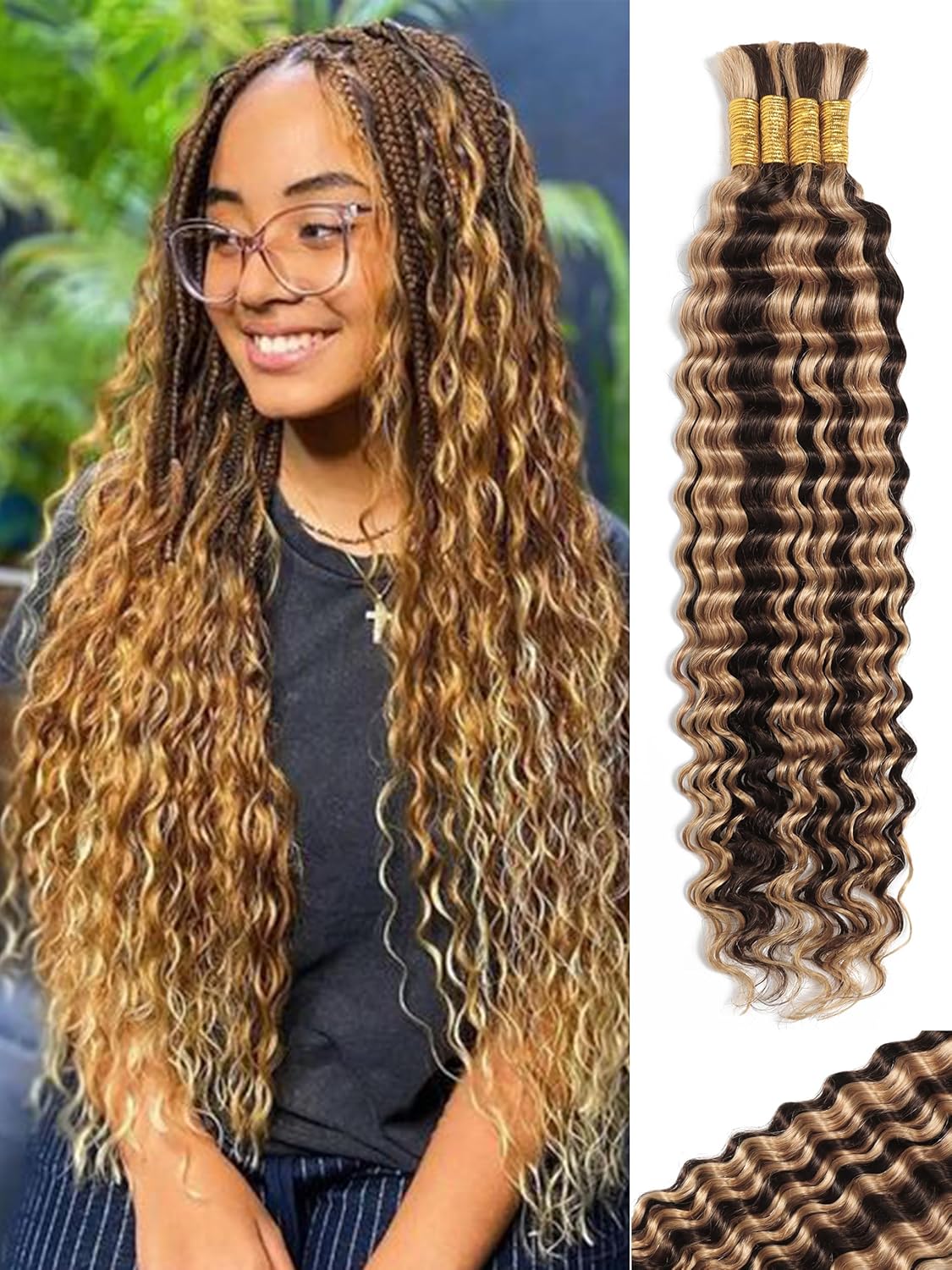 Ombre Human Braiding Hair 16 Inch Deep Wave for Boho Styles