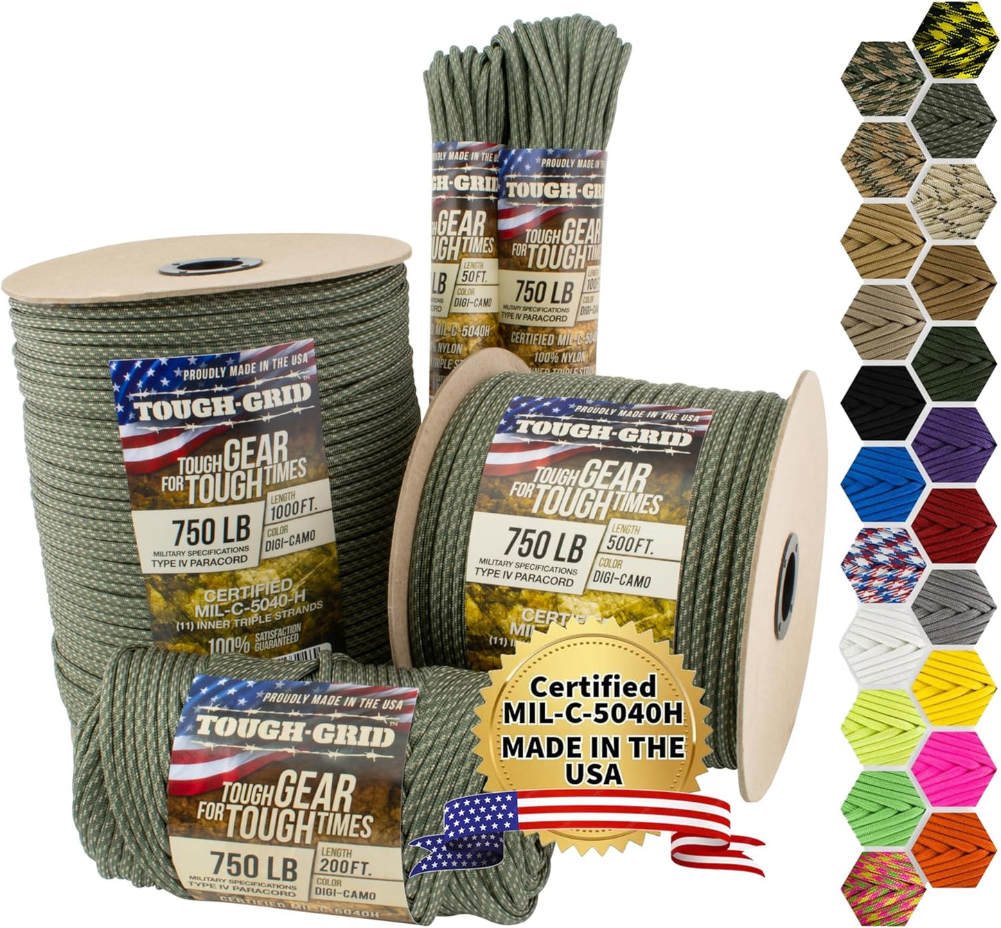 TOUGH-GRID Paracord Rope 750 lbs for Survival and Camping
