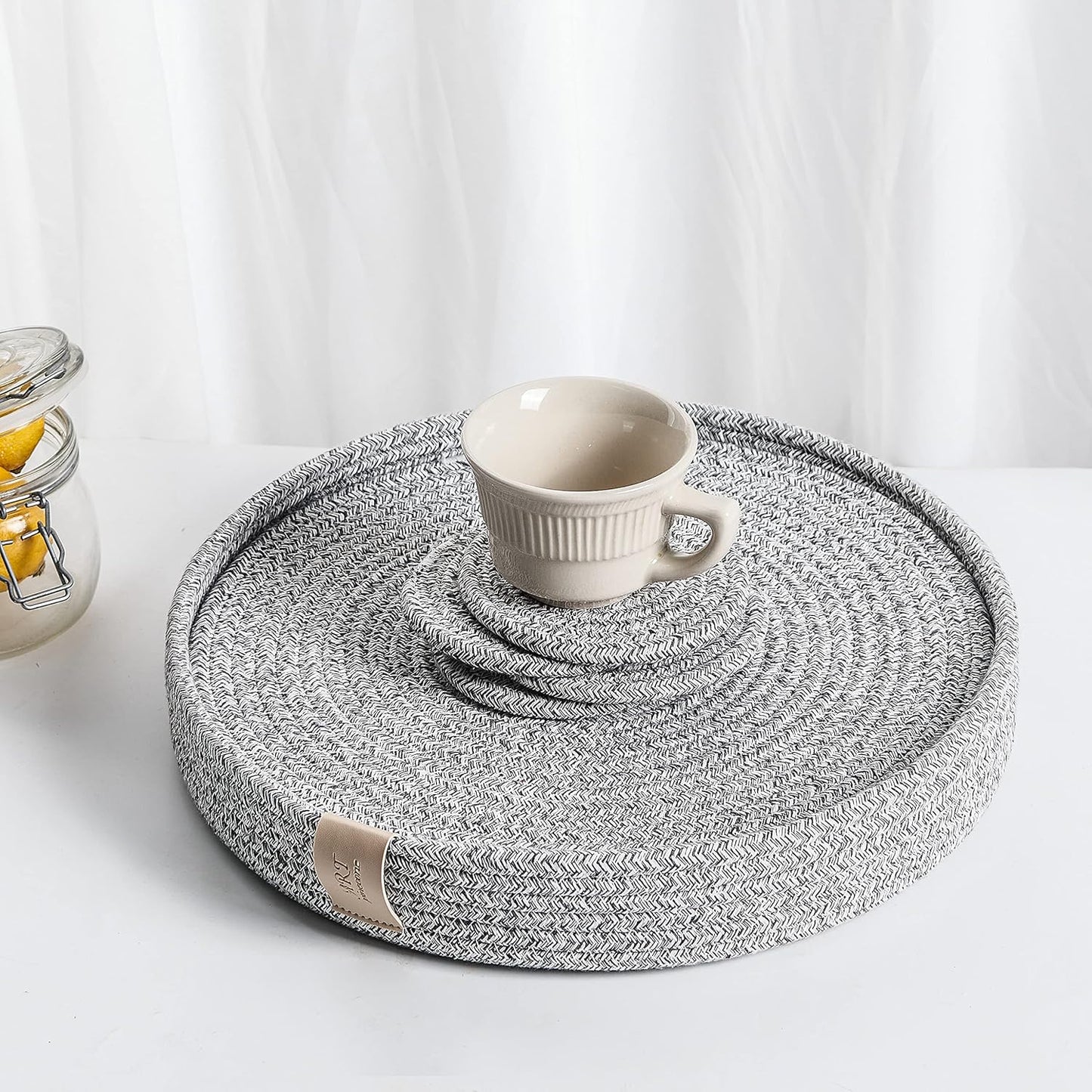 Woven Cotton Rope Round Placemats Set of 4 with Holder Included