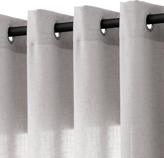 Grayish White Linen Curtains 84 Inch Length for Modern Homes