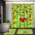 4 Pcs Christmas Bathroom Set Shower Curtain with Rugs - Festive Grinch