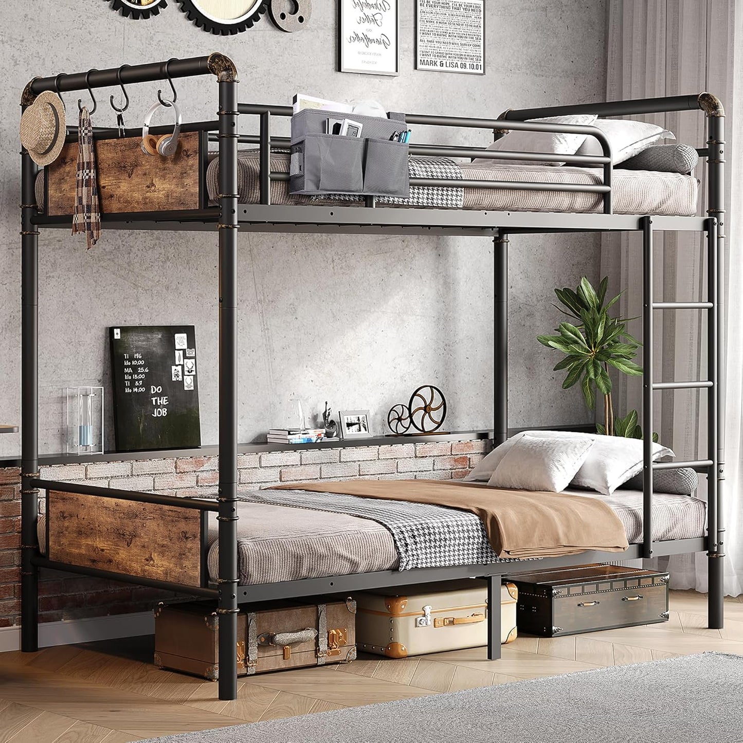 Metal Bunk Bed Twin Over Twin with Safety Guard Rails and Design