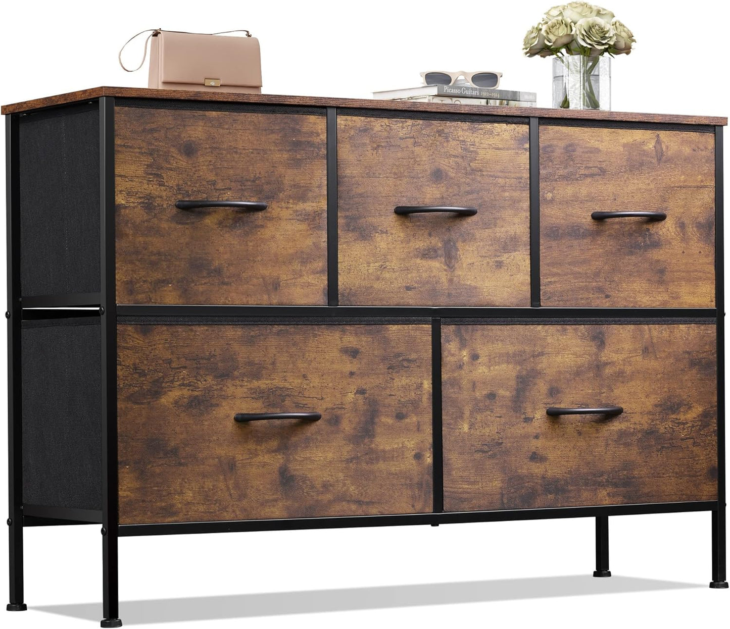 WLIVE Dresser for Bedroom with 5 Drawers and Rustic Finish