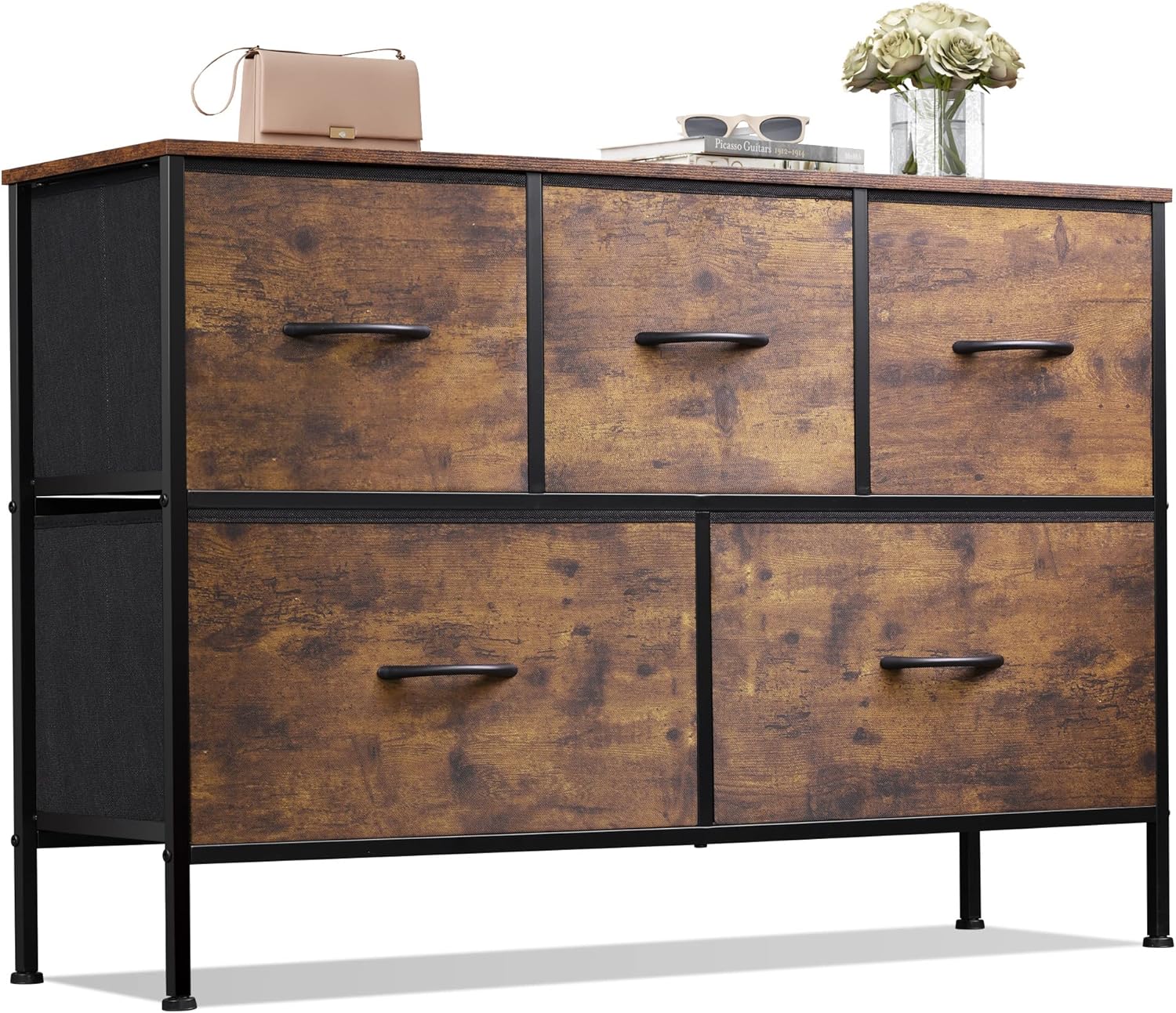 WLIVE Dresser for Bedroom with 5 Drawers and Rustic Finish