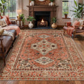 Boho Rug 4x6 Area Rug - Washable Vintage Low Pile Terracotta