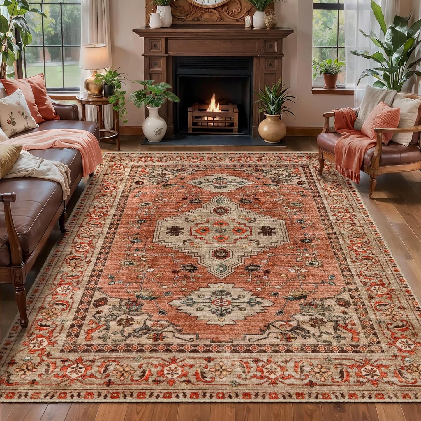 Boho Rug 4x6 Area Rug, Vintage Indoor Non-Slip Carpet