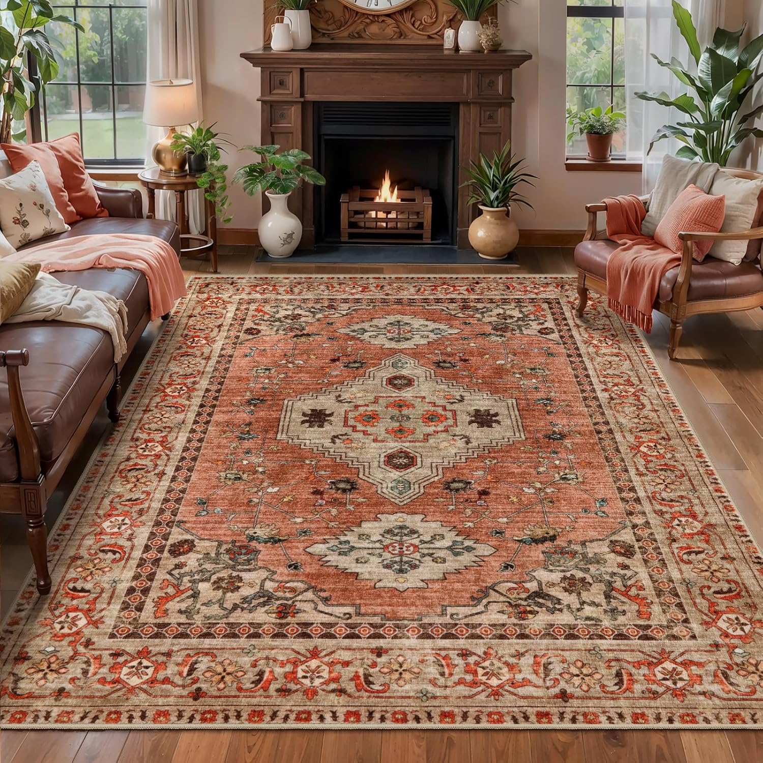Boho Rug 4x6 Area Rug, Vintage Indoor Non-Slip Carpet