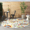 Aloha Indoor/Outdoor Ivory Multi 8 ft Round Rug - Easy Clean Charm