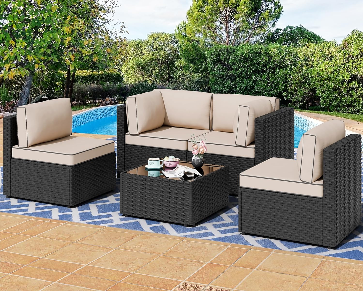 Shintenchi 5 Pieces Outdoor Patio Sectional Sofa Set for Comfort